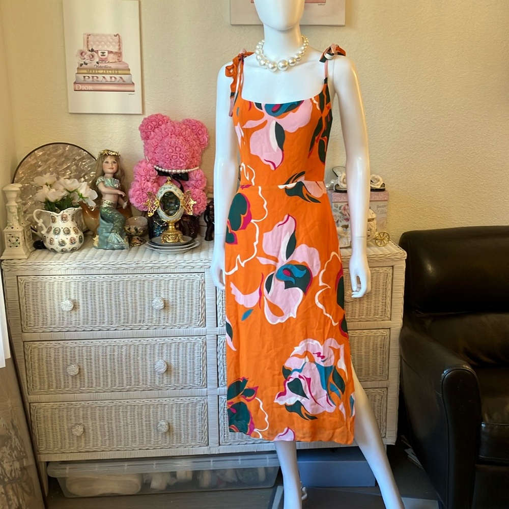 Reformation Orange Floral Midi Dress